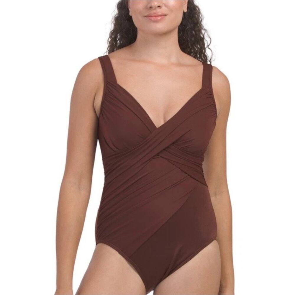 NWT MIRACLESUIT Tamarind Rock Solid Revele 1PC 10lb Slimming Swimsuit‎ Size 14